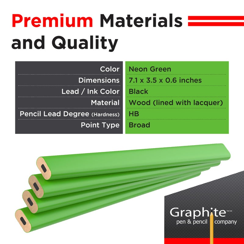 GRAPHITE Hard Lead Carpenter Pencil #2 Lumber Pencil (1) Pack of 12 PCS - Industrial Pencil Wood Flooring Marker for Wood Working Tools Marking & Concrete Marking - Neon Green - Image 2